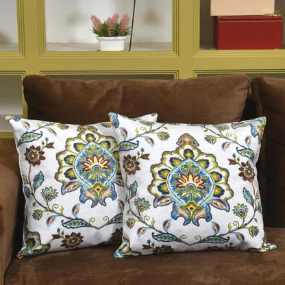 Green & Brown Flowers Velvet Cushion Covers | 16 x 16 inches