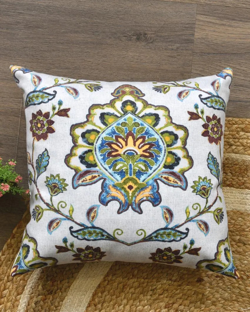 Green & Brown Flowers Velvet Cushion Covers | 16 x 16 inches