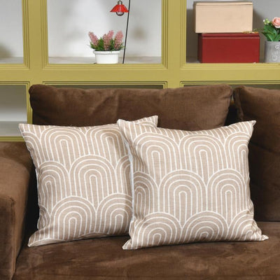 White Brown Arc Cotton Cushion Covers | 16 x 16 inches