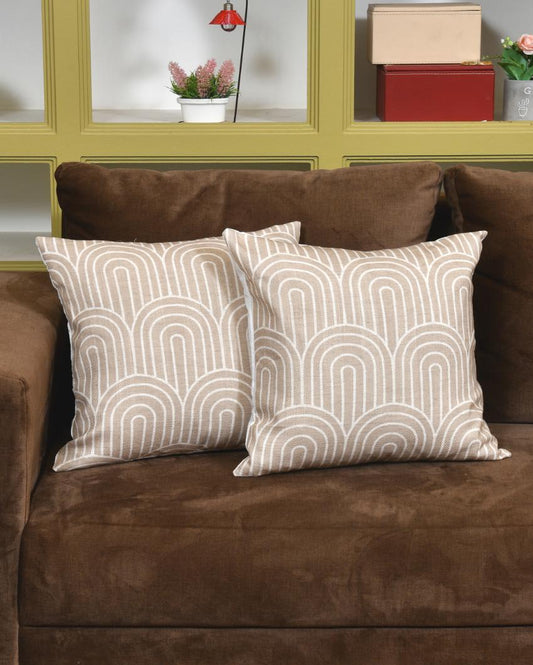 White Brown Arc Cotton Cushion Covers | 16x16 inches