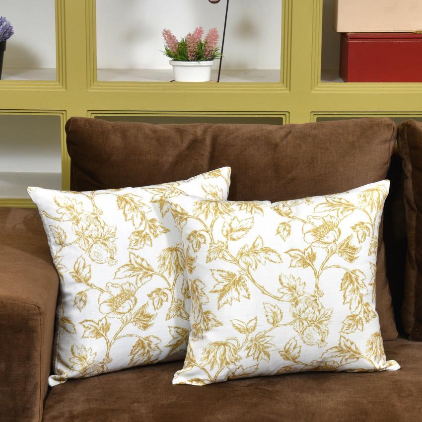 Yellow Flowers Cotton Cushion Covers | 16 x 16 inches