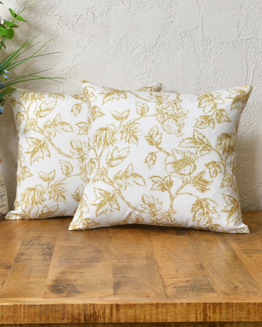 Yellow Flowers Cotton Cushion Covers | 16 x 16 inches