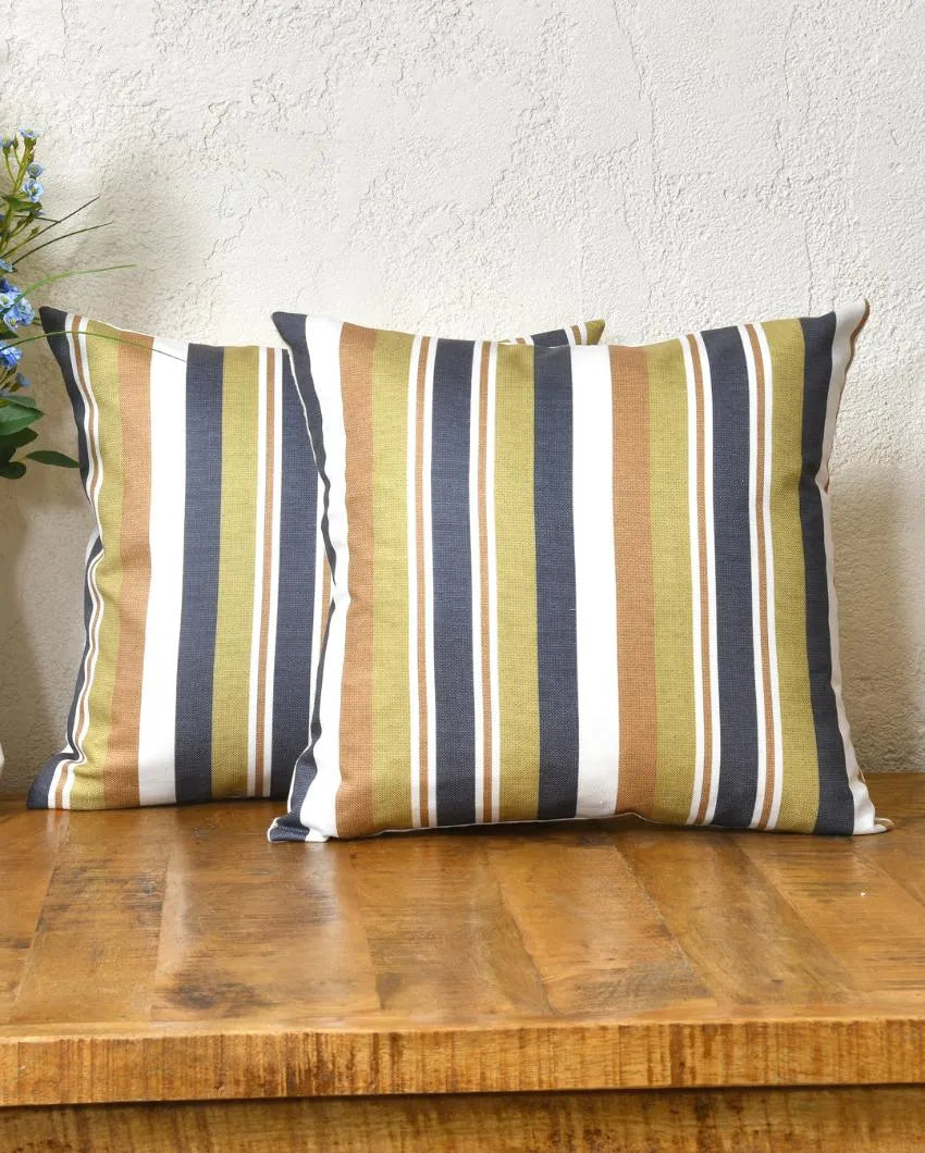 Multicolor Stripes Cotton Cushion Covers | Set of 2 | 16 x 16 inches