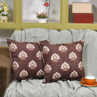 White Print On Brown Velvet Cushion Covers | Set of 2 | 16 x 16 inches