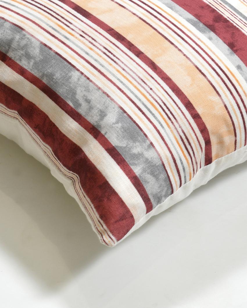 Maroon Grey Stripes Cotton Cushion Covers | Set of 2 | 16x16 inches