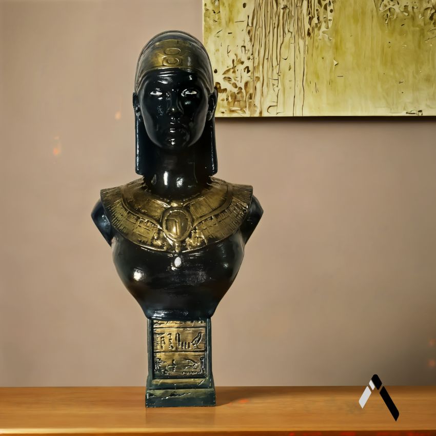 Majestic Black Egyptian Seshat Goddess Bust Ceramic Showpiece | 4 x 3 x 9 inches