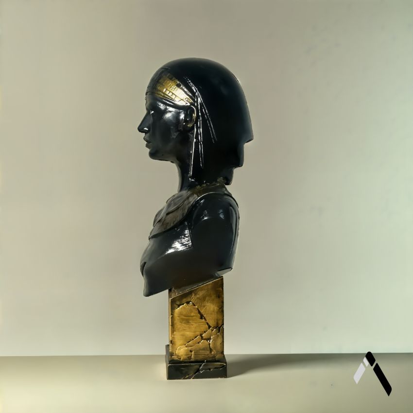 Majestic Black Egyptian Seshat Goddess Bust Ceramic Showpiece | 4 x 3 x 9 inches