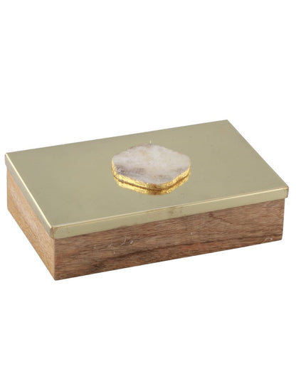 Metal & Wood Decorative Box with Agate Top | 1400 ml | 10 x 6 inches