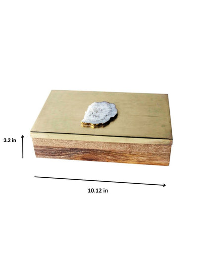 Metal & Wood Decorative Box with Agate Top | 1400 ml | 10 x 6 inches