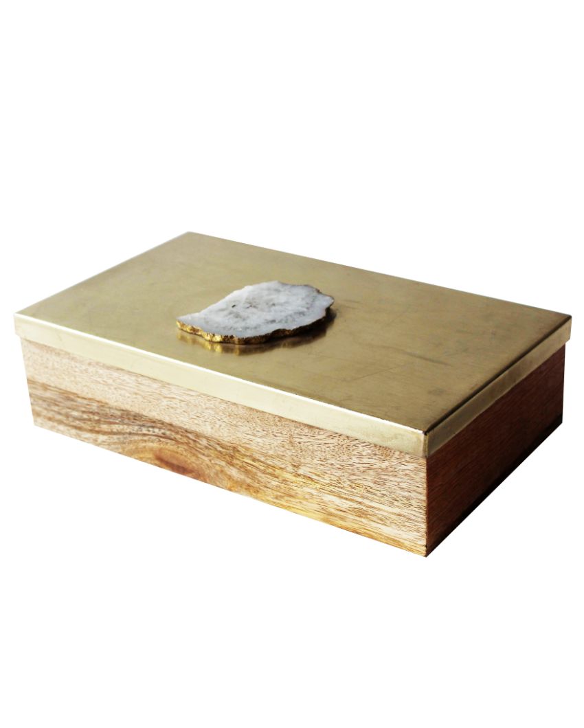 Metal & Wood Decorative Box with Agate Top | 1400 ml | 10 x 6 inches