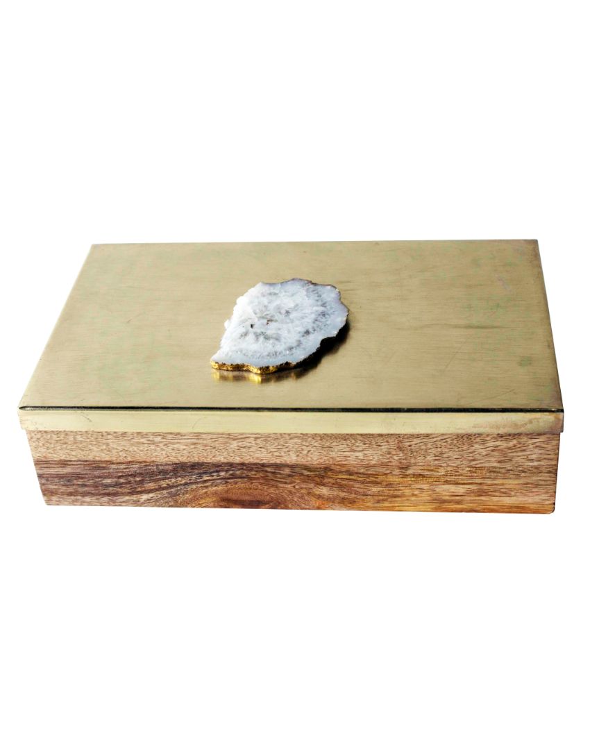 Metal & Wood Decorative Box with Agate Top | 1400 ml | 10 x 6 inches