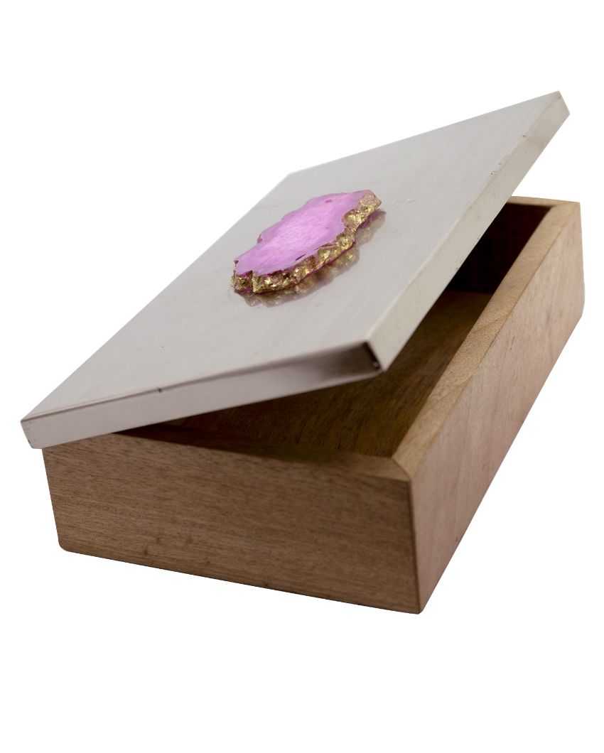 Metal & Wood Decorative Box with Agate Top | 1400 ml | 10 x 6 inches