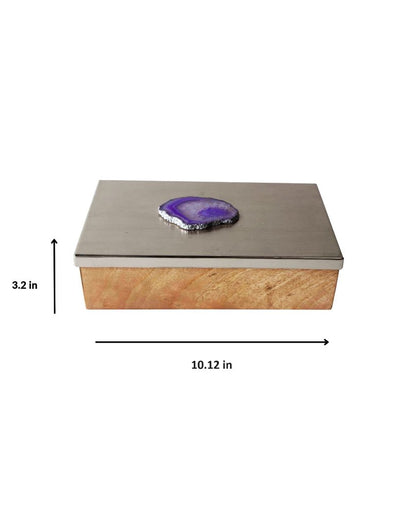 Metal & Wood Decorative Box with Agate Top | 1400 ml | 10 x 6 inches