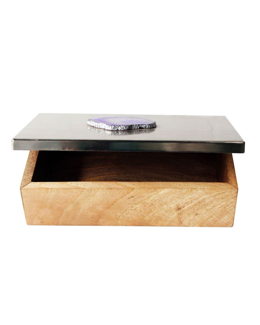 Metal & Wood Decorative Box with Agate Top | 1400 ml | 10 x 6 inches