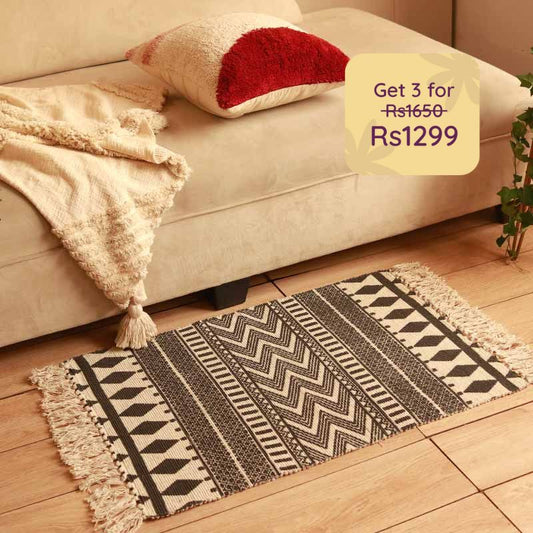 Contemporary Multi-colored Printed Dhurrie | Floormat | 33x21 Inches