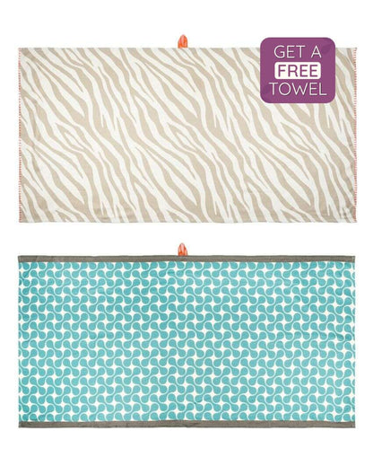 Taupe Tiger And Turquoise Tile Bamboo Bath Towels | Set Of 2 | 55 X 27 inches