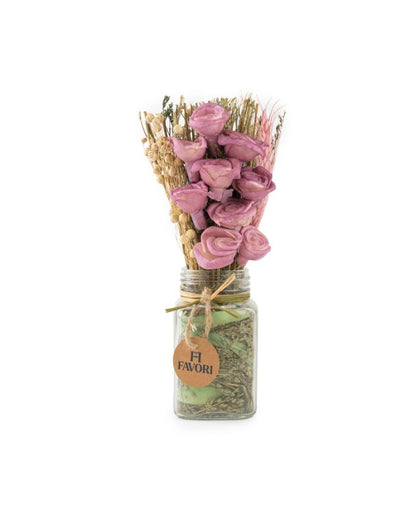 Rosy Reverie | Dry Mix Floral Arrangement In Glass Vase | 3 x 9 inches