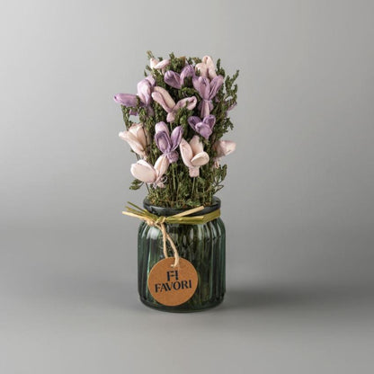 Lavender Sprig | Dry Mix Floral Arrangement In Fluted Glass Vase | 3 x 9 inches