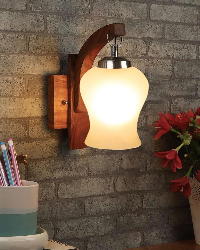 Elegance Milky Glass Wooden Wall Lamp