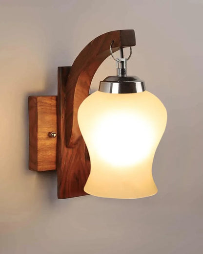 Elegance Milky Glass Wooden Wall Lamp