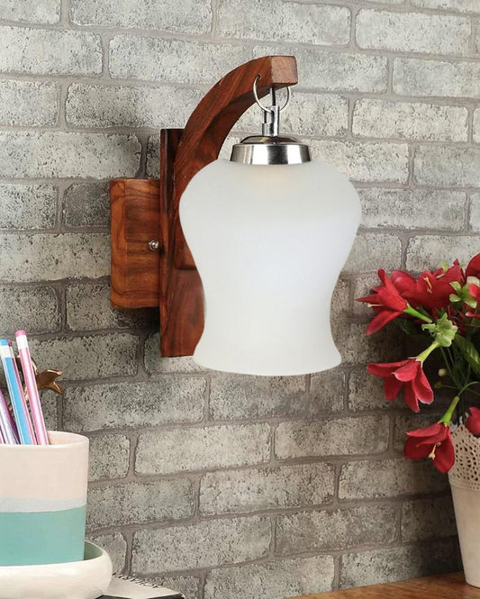 Elegance Milky Glass Wooden Wall Lamp