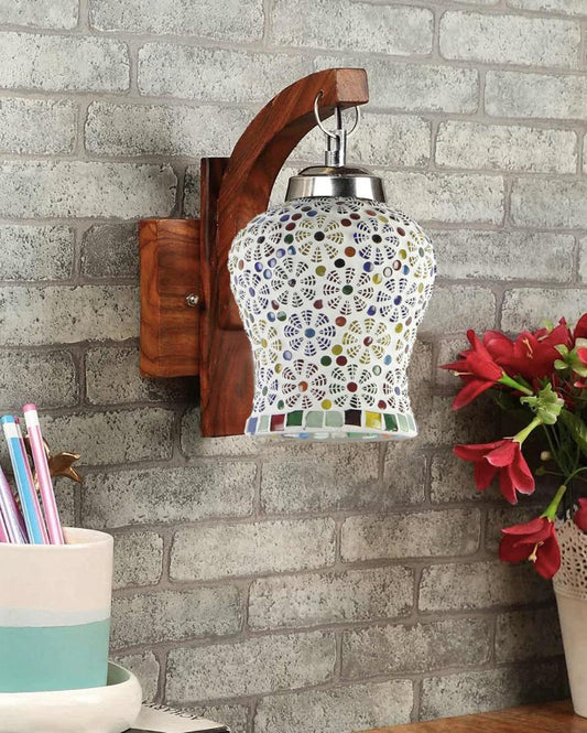 Luminary Mosaic Multicolor Glass Wooden Wall Lamp