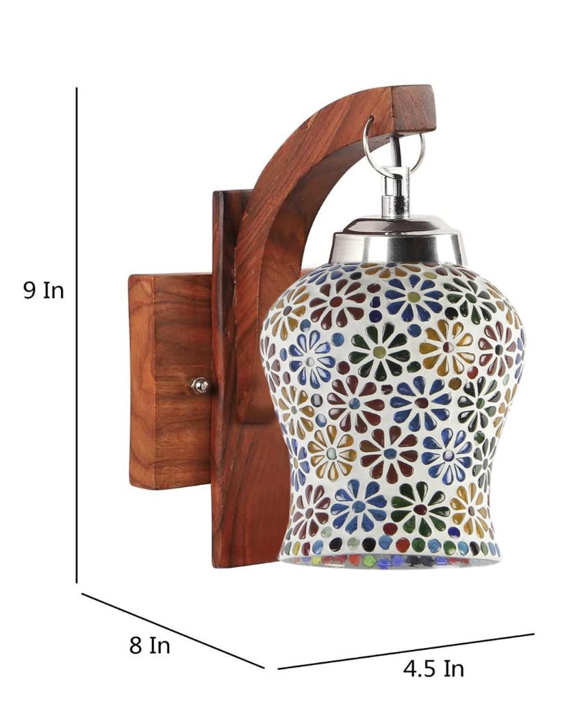 Elysian Mosaic Multicolor Glass Wooden Wall Lamp