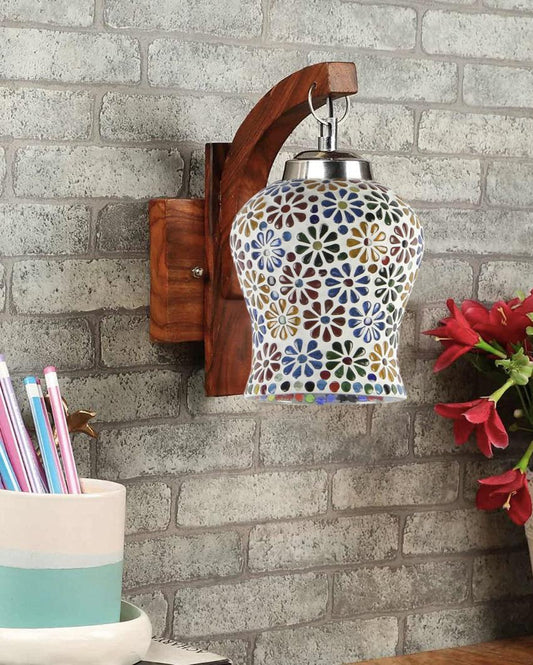 Elysian Mosaic Multicolor Glass Wooden Wall Lamp