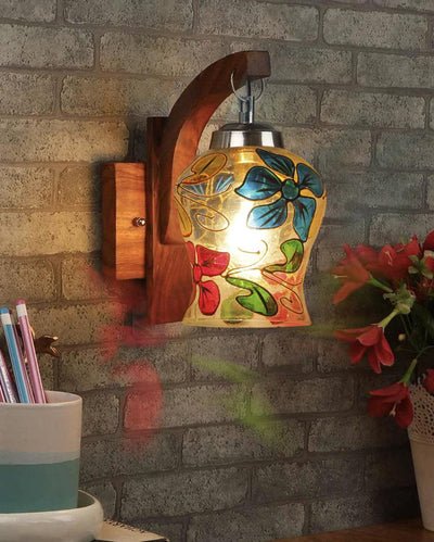 Radiant Mosaic Glass Wooden Wall Lamp