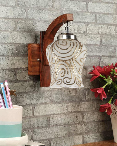 Ethereal Mosaic Glass Wooden Wall Lamp