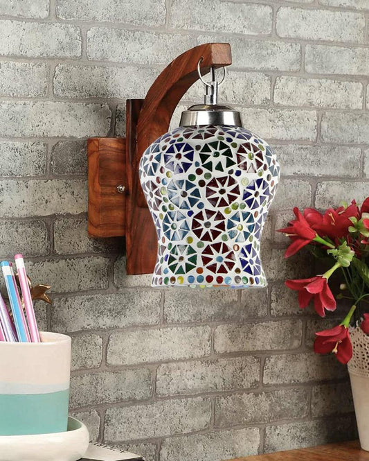 Essence Mosaic Multicolor Glass Wooden Wall Lamp