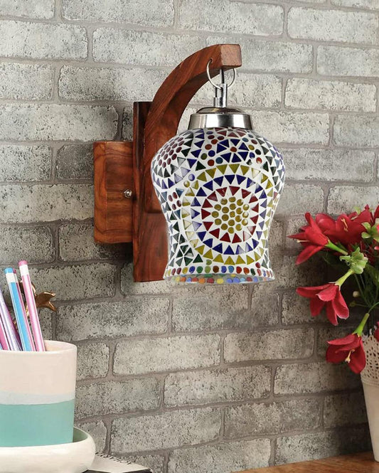 Reverie Mosaic Multicolor Glass Wooden Wall Lamp