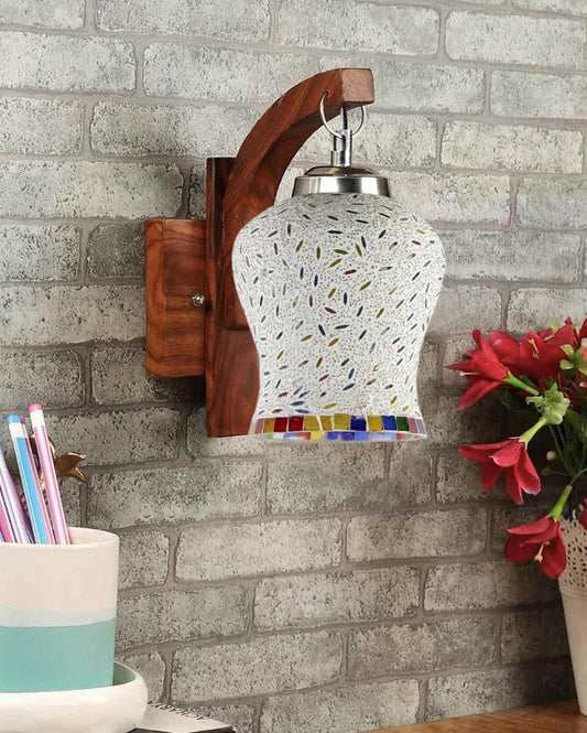 Posh Mosaic Multicolor Glass Wooden Wall Lamp