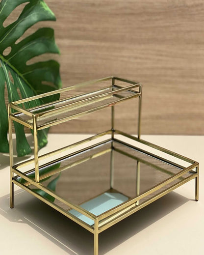 Gold Milan Mirror Double Decker Vanity Tray