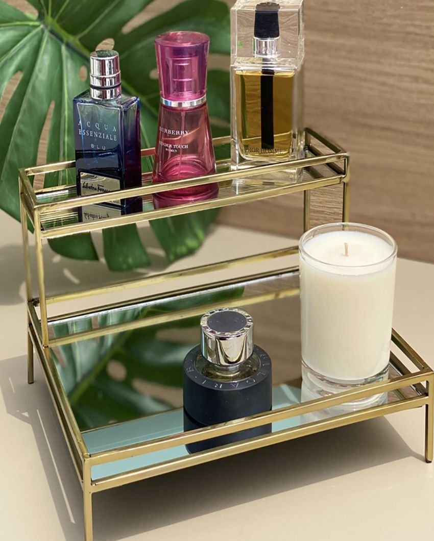 Gold Milan Mirror Double Decker Vanity Tray