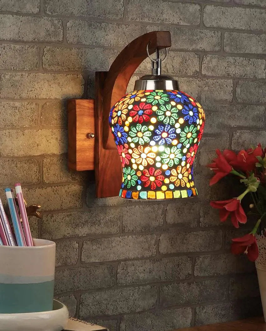 Nexus Mosaic Multicolor Glass Wooden Wall Lamp