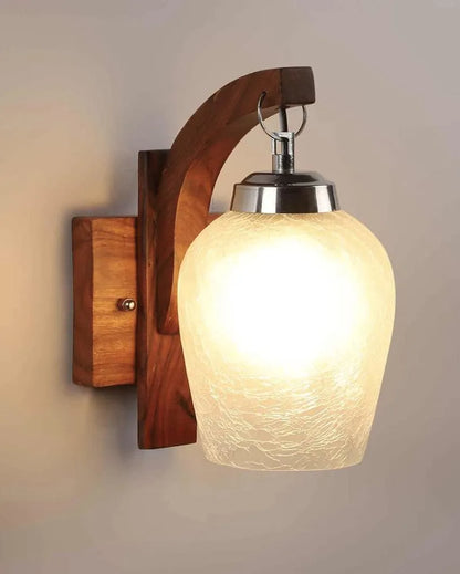 Verdant Milky Glass Wooden Wall Lamp