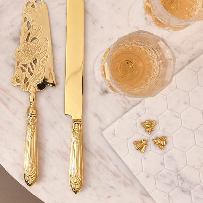 Royal Floral Bloom Cake Knife And Server Gold