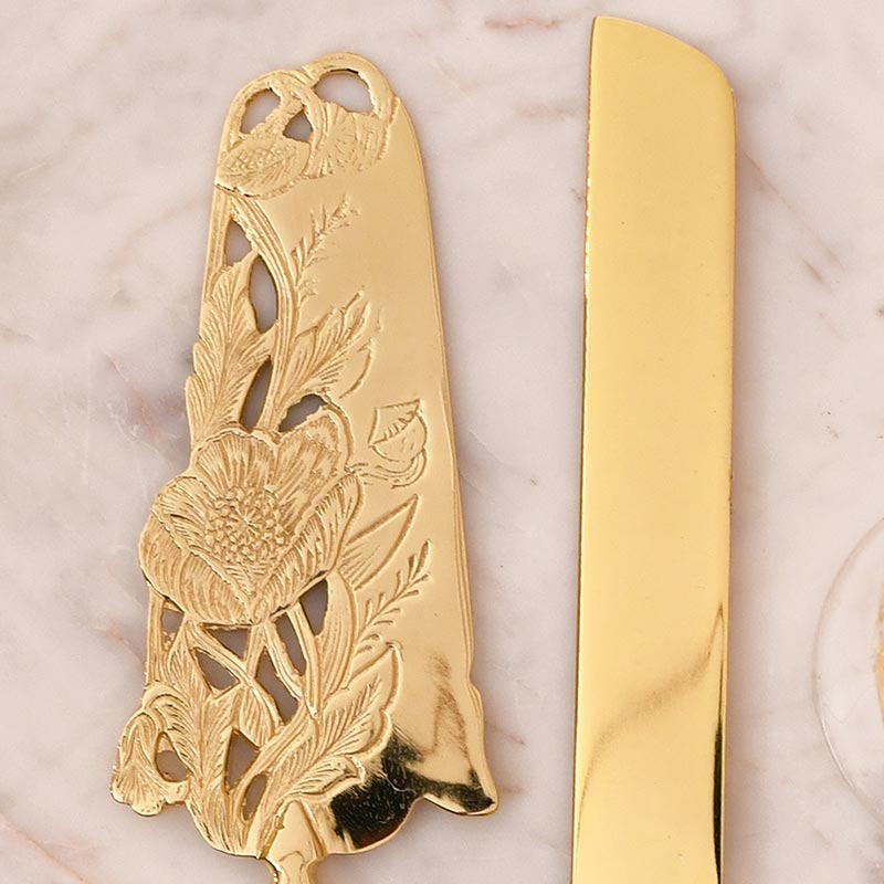 Royal Floral Bloom Cake Knife And Server Gold