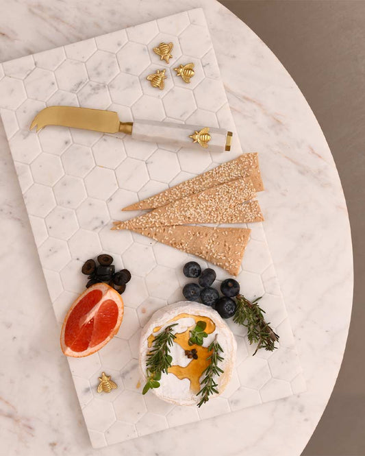 Honeycomb & Bee Luxe Marble Cheese Platter With Knife