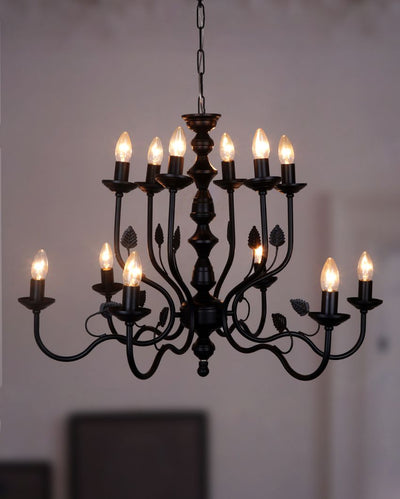 Black Italian 2 Tier Lights Steel Ceiling Chandelier Light | 23 Inch