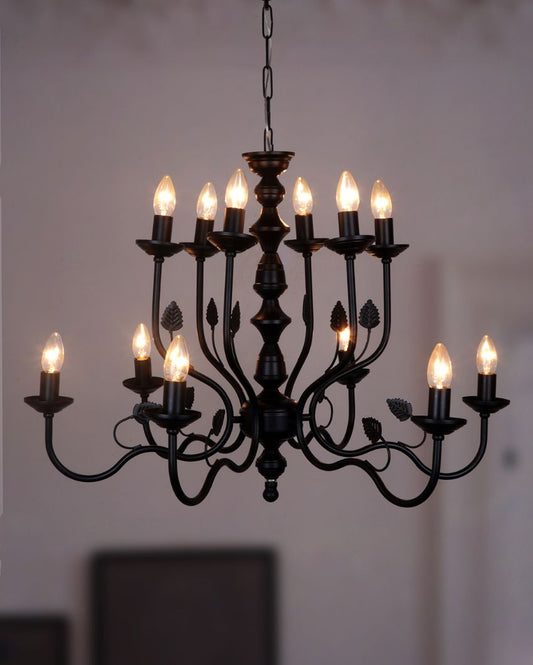 Black Italian 2 Tier Lights Steel Ceiling Chandelier Light | 23 Inch