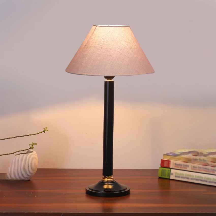 Refined Sophisticated Grey Wood Table Lamp with Shade Without Bulb | 10 x 20 inches