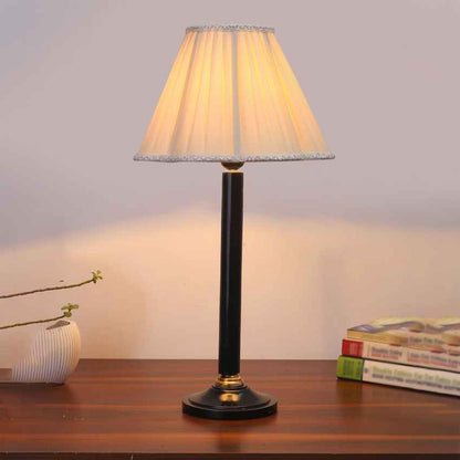 Clean Fresh Off-White Wood Table Lamp with Shade Without Bulb | 12 x 21 inches