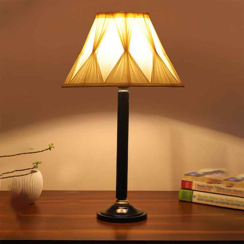 Minimalist Off-White Wood Table Lamp with Shade Without Bulb | 12 x 21 inches
