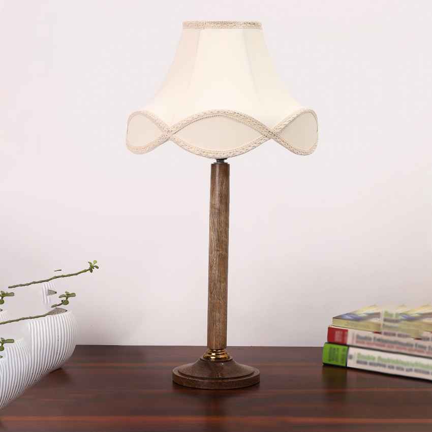 Sophisticated Off-White Wood Table Lamp with Linen Shade Without Bulb | 12 x 22 inches