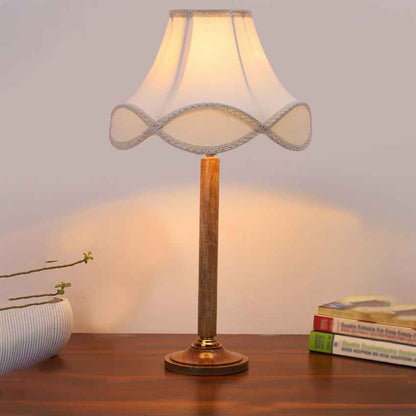 Sophisticated Off-White Wood Table Lamp with Linen Shade Without Bulb | 12 x 22 inches