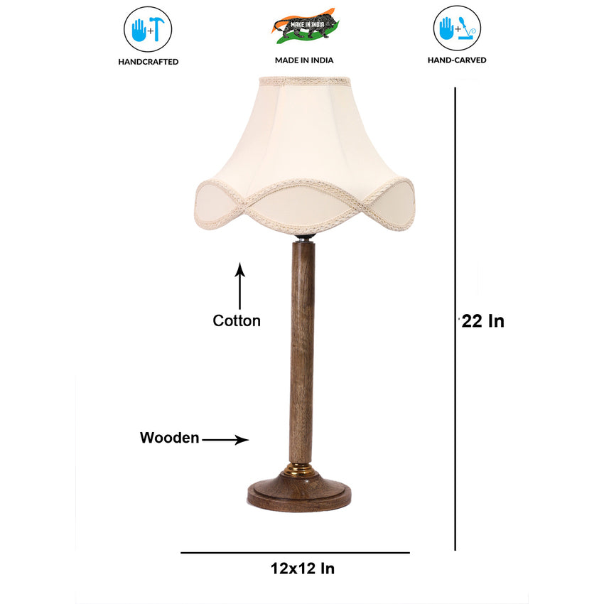 Sophisticated Off-White Wood Table Lamp with Linen Shade Without Bulb | 12 x 22 inches