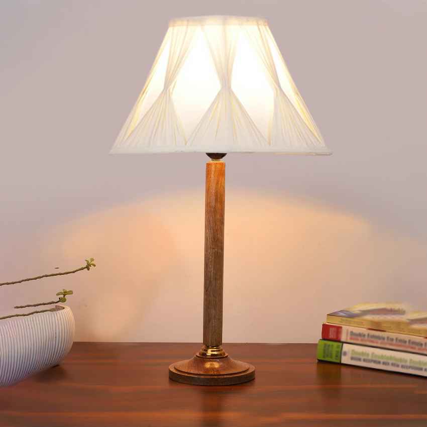 Radiant Bright Off-White Wood Table Lamp with Shade Without Bulb | 12 x 21 inches