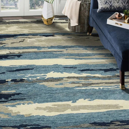 Blue Hand Tufted Wool & Viscose Carpet